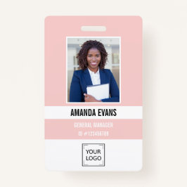 ピンク | フォト従業員ロゴまたはQRコードセキュリティ バッジ