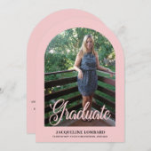 ピンク フォト スクリプト アーチ 卒業おめでとう ご案内 招待状 (正面/裏面)