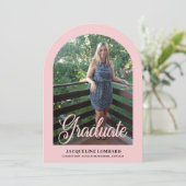 ピンク フォト スクリプト アーチ 卒業おめでとう ご案内 招待状 (スタンド正面)