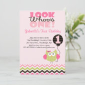 ピンク·フクロウ·ルック·ワン·誕生日招待状 招待状 (スタンド正面)