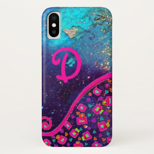 ピンク フューシャ ターコイズブルー 抽象的 デコ モノグラム Case-Mate iPhoneケース (裏面)
