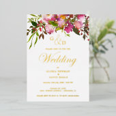 ピンク フューシャ 結婚式 本物の金箔 招待状 (立ち正面)