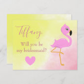 ピンク·フラミンゴ私の花嫁の付き添いになってくれる？ 招待状 (正面/裏面)