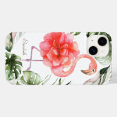 ピンク フラミンゴ 花 ゴールド コンフェティ ヤシの葉 Case-Mate iPhoneケース (裏面 (横))