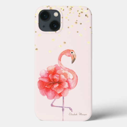 ピンク フラミンゴ 花、金の紙吹雪 Case-Mate iPhoneケース (裏面)