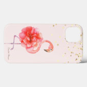 ピンク フラミンゴ 花、金の紙吹雪 Case-Mate iPhoneケース (裏面 (横))