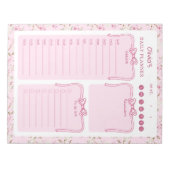 ピンク フラワール コケッティ ボウ To Do リスト デイリー プランナー ノートパッド (正面)