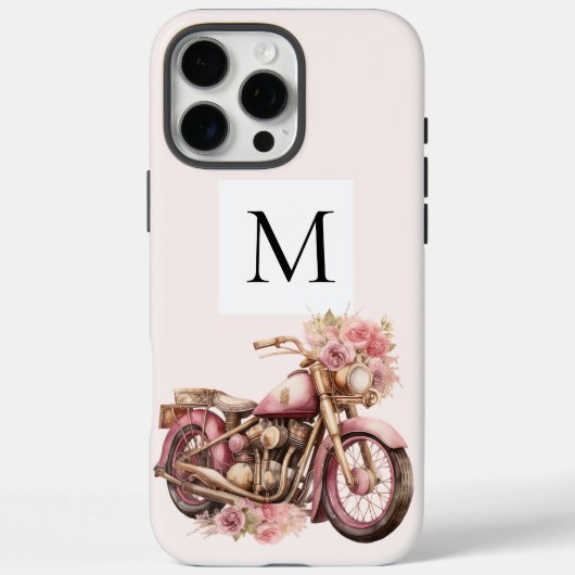 ピンク フラワー オートバイ モノグラム Case-Mate iPhoneケース (裏面)