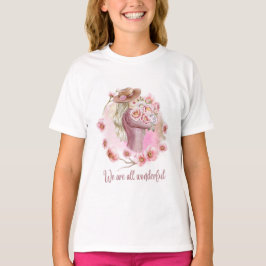 ピンク フラワー ガールズTシャツ トレンディー インスピレーション Tシャツ
