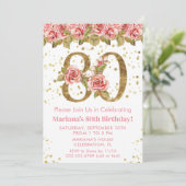 ピンク フラワー ゴールド グリッター 80歳 誕生日パーティー 招待状 (スタンド正面)