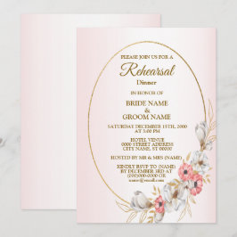 ピンク フラワー ゴールド ピーチ 結婚式 リハーサル ディナー 招待状