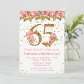 ピンク フラワー ゴールド ラメ 65歳 誕生日パーティー 招待状 (スタンド正面)