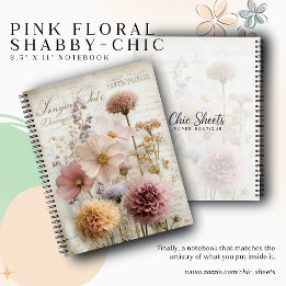 ピンク フラワー シャビーシック 8.5" x 11" スパイラルノート ノートブック