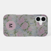 ピンク フラワー バラ ビンテージ モノグラム iPhone 16ケース (裏面横)