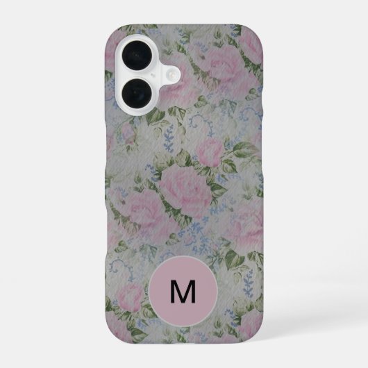 ピンク フラワー バラ ビンテージ モノグラム iPhone 16ケース (裏面)
