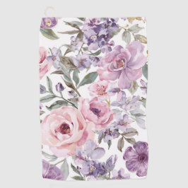 ピンク フラワー ラベンダー 薔薇 水彩 紫の花 ゴルフタオル