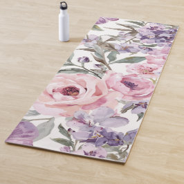 ピンク フラワー ラベンダー 薔薇 水彩 紫の花 ヨガマット
