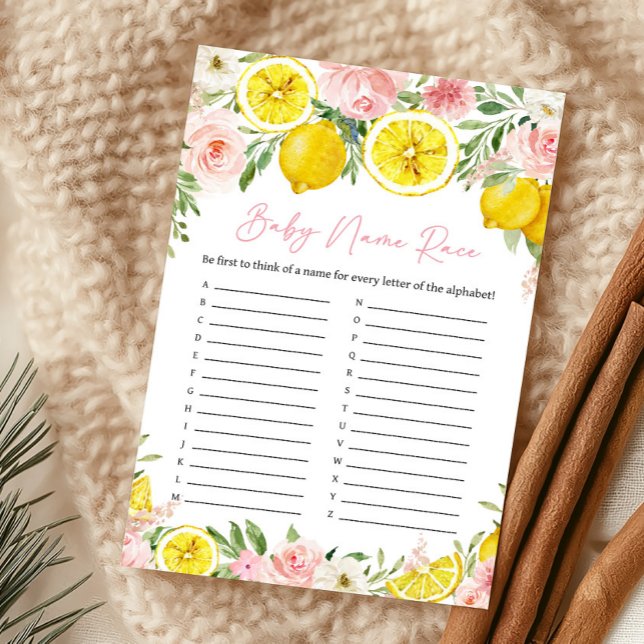 ピンク フラワー レモン ベビーネーム レース ゲーム (Summer Lemon Citrus Baby Shower Baby Name Race Game)