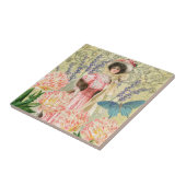 ピンク フラワー ヴィクトリア朝の女性 レジェンシー タイル (側面)