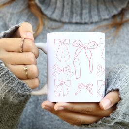 ピンク フランス風 手描き リボン コーヒーマグカップ