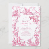 ピンク フレンチカントリー ファーム アニマル ガール ベビーシャワー 招待状 (正面)