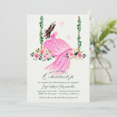 ピンク&フローラウォーターカラーキンセニェラ招待状 招待状 (スタンド正面)