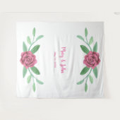 ピンク フローラル グリーン フォリアージ フォト バックドロップ タペストリー (正面(横))