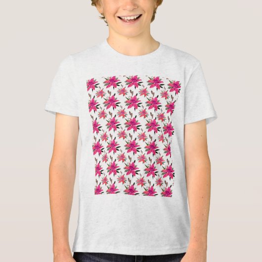ピンク フローラル パターン デザイン-29500 プラス サイズ Tシャツ (正面)