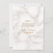 ピンク フローラル マーブル スペイン語 1歳 誕生日 洗礼 招待状 (裏面)