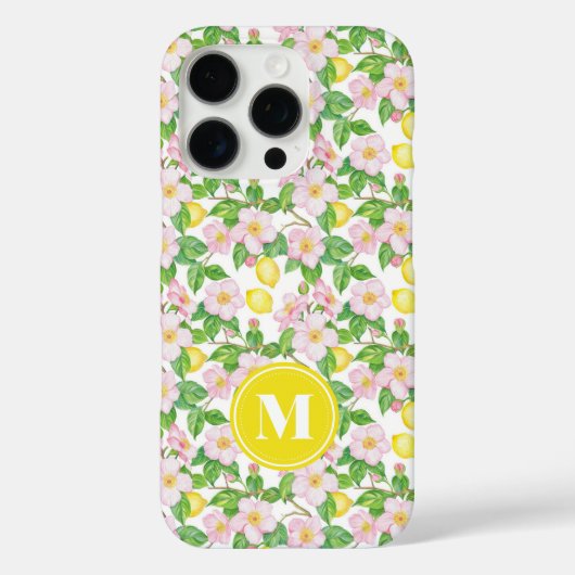 ピンク フローラル レモン パターン モノグラム Case-Mate iPhoneケース (裏面)