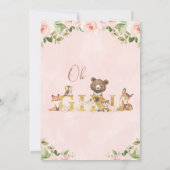 ピンク・フローラ・ガールズ・ウッドランドをテーマにしたベビーシャワー 招待状 (裏面)