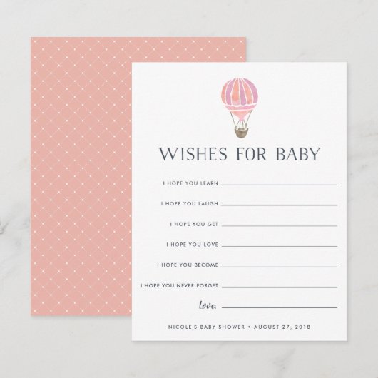 ピンク | フワフワと空に浮かぶベビーシャワーの願いカード 招待状 (正面/裏面)