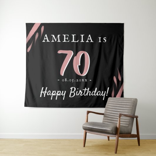 ピンク·ブエレガントラックの70歳の誕生日パーティーの背景 タペストリー (インサイチュ(横))