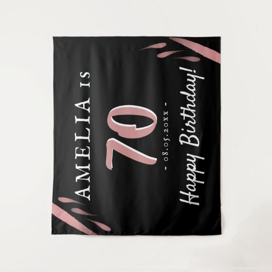 ピンク·ブエレガントラックの70歳の誕生日パーティーの背景 タペストリー (正面)