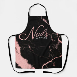 ピンク&ブモダンラック大理石爪、 ネイルスタイリスト エプロン