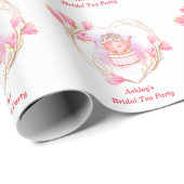 ピンク ブライダル ティーパーティー ローズゴールド フローラル ネーム ラッピングペーパー (ロールコーナー)