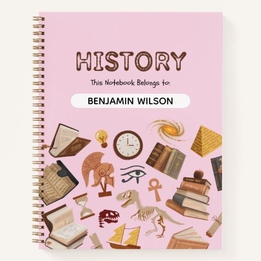 ピンク&ブラウンの歴史スパイラルノートブック – Customizabl ノートブック (正面)
