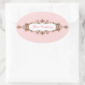 ピンク&ブラウンの素敵な花柄のステッカー 楕円形シール (バッグ)