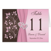 ピンク、ブラウンの花柄はハートのテーブル数カードを結合しました (正面横)