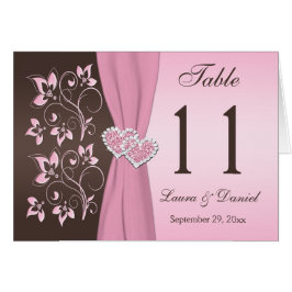 ピンク、ブラウンの花柄はハートのテーブル数カードを結合しました
