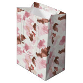 ピンク ブラウンカウガール カウプリント アニマル ブライダルシャワー ミディアムペーパーバッグ (裏面アングル)