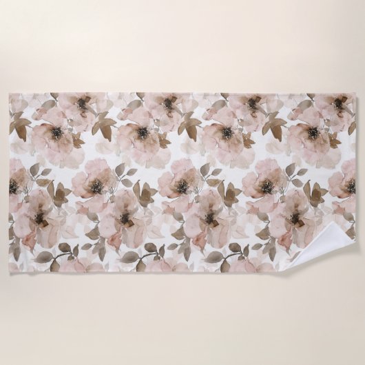 ピンク ブラウンカウガール スサウスウエスタン フローラル ビーチタオル (正面)