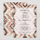 ピンク ブラウンカウガール Southwestern トライバル 誕生日 招待状 (正面/裏面)