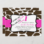 ピンク&ブラウンキリンガールズファースト誕生日招待状 招待状 (正面/裏面)
