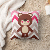 ピンク&ブラウンシェブロンテディベア装飾用クッション クッション (ブランケット)