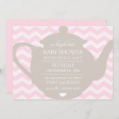 ピンク&ブラウンシェブロン高茶ベビーシャワー招待状 招待状 (正面/裏面)