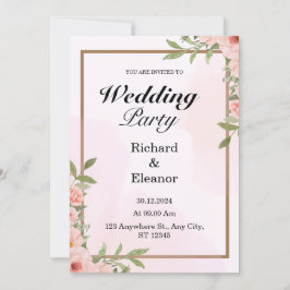 ピンク&ブラウンシンプル結婚披露宴招待状 招待状