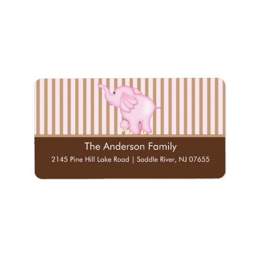 ピンク&ブラウンスウィートベビーゾウ住所 シール (正面)