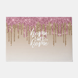 ピンク&ブラウンドリッピンググリッター |ホームスイートホーム ドアマット