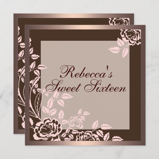 ピンク&ブラウンバラスウィート16誕生日招待状 招待状 (正面/裏面)